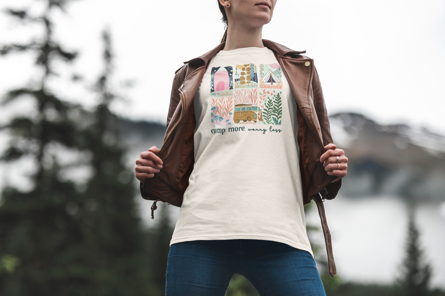 Camp More Worry Less Shirt – Cute Retro Camper & Tent Tee for Outdoor Lovers