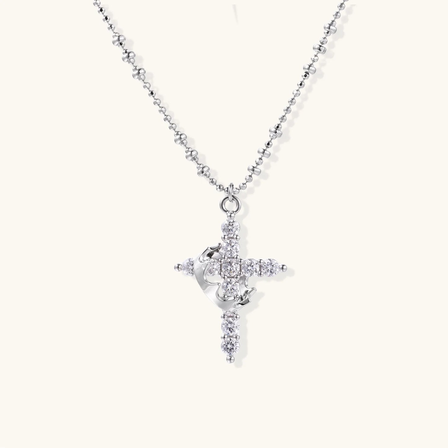 Crowned in Grace Cross Necklace | White Gold Plated Christian Jewelry | Glory 2 Glory Boutique