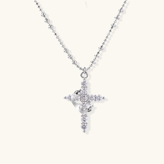 Crowned in Grace Cross Necklace | White Gold Plated Christian Jewelry | Glory 2 Glory Boutique
