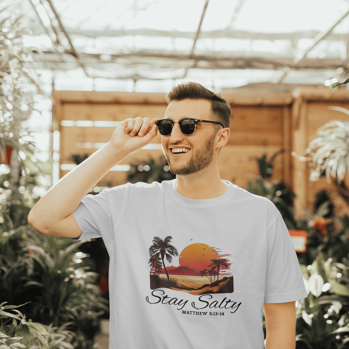 Stay Salty Christian T-Shirt Matthew 5:13 | Beach Sunset Faith Shirt | Inspirational Jesus Graphic Tee