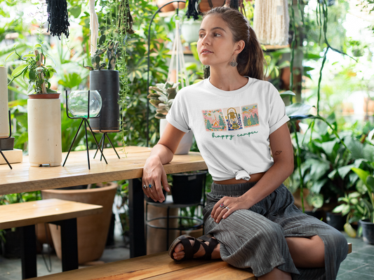 Happy Camper Shirt – Cute Retro Campfire & Lantern Tee for Outdoor Lovers