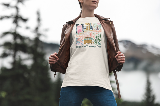 Camp More Worry Less Shirt – Cute Retro Camper & Tent Tee for Outdoor Lovers